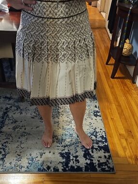 LOFT Cream Skirt with Brown Ribbon Waist Trim